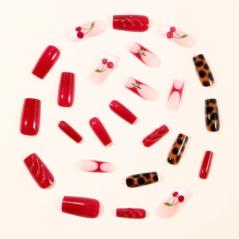 Artistic Cherry Accent Acrylic Nail Art Extensions Stornfield