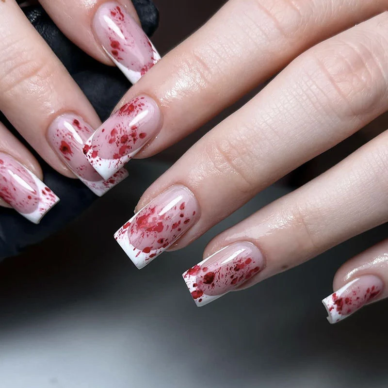 Artistic Blood Splatter Acrylic Nail Extensions Stornfield