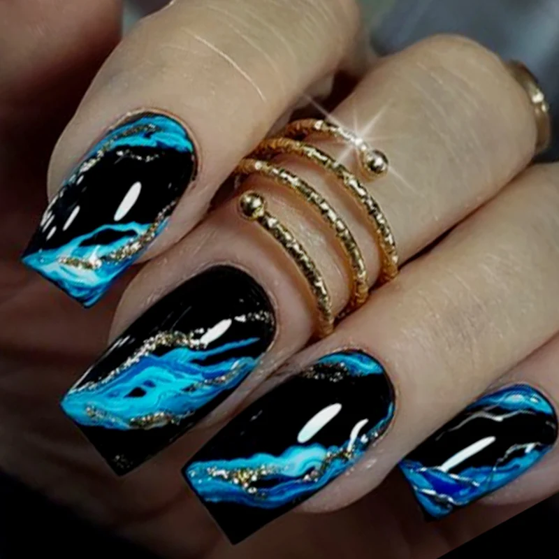 Artistic Acrylic Nail Extensions with Gold Accents Stornfield