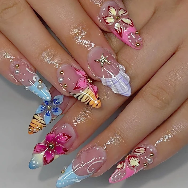 Artistic 3D Floral Nail Extensions Stornfield