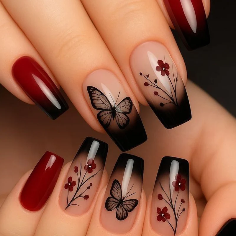 Artistic 3D Floral and Butterfly Nail Art Extensions Stornfield