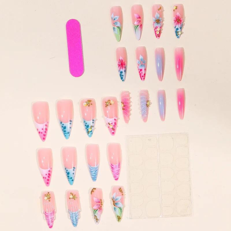 Artistic 3D Floral Acrylic Nail Extensions Stornfield