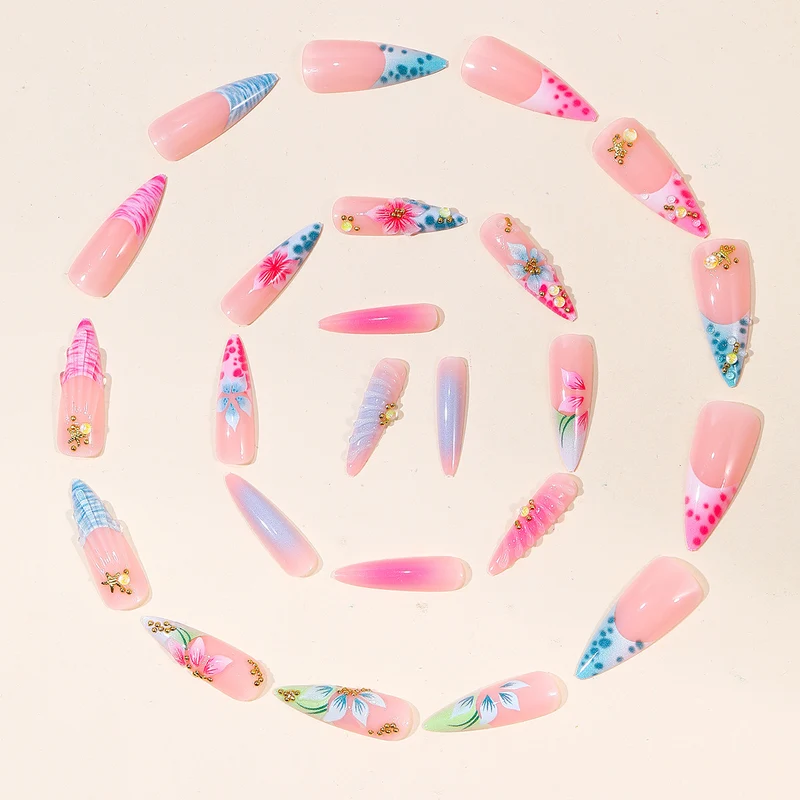 Artistic 3D Floral Acrylic Nail Extensions Stornfield