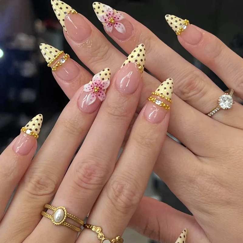 Artistic 3D Floral Accent Stiletto Nail Art Extensions Stornfield