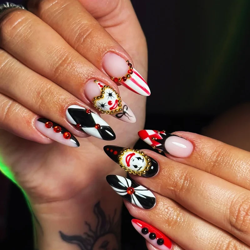 Artistic 3D Clown-Themed Nail Art Extensions Stornfield