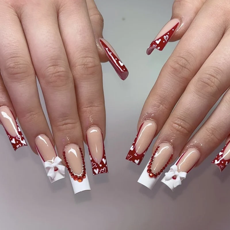 3D Heart-Accent Press-On Nail Art Extensions Stornfield