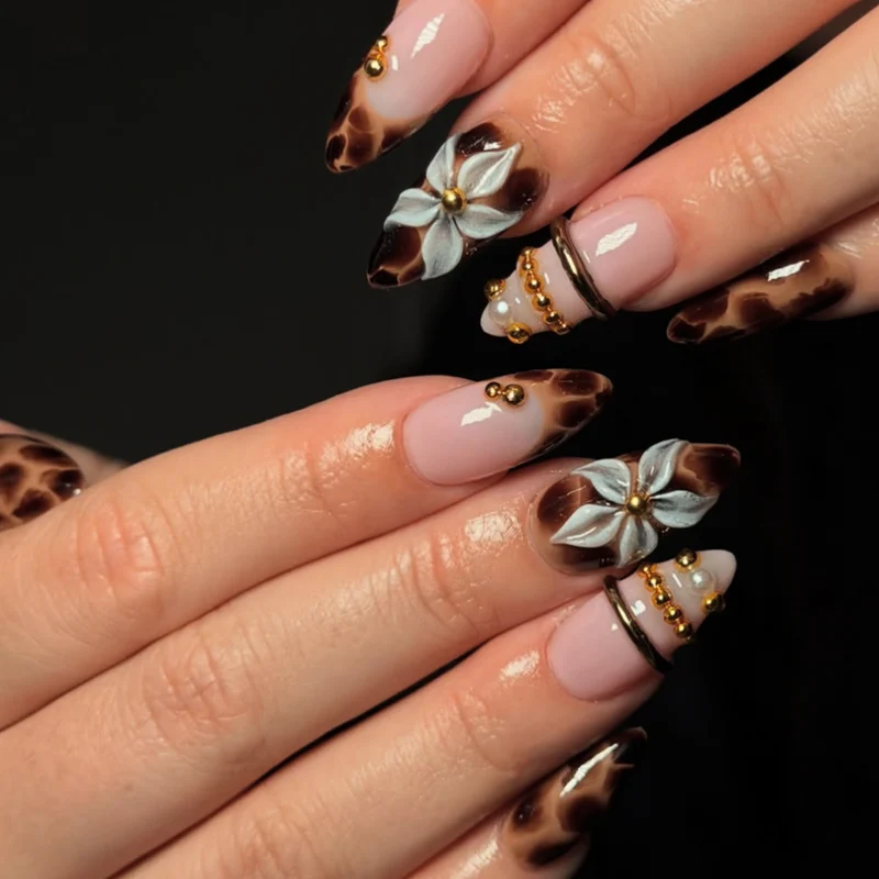 3D Floral Design Stiletto Nail Art Extensions Stornfield