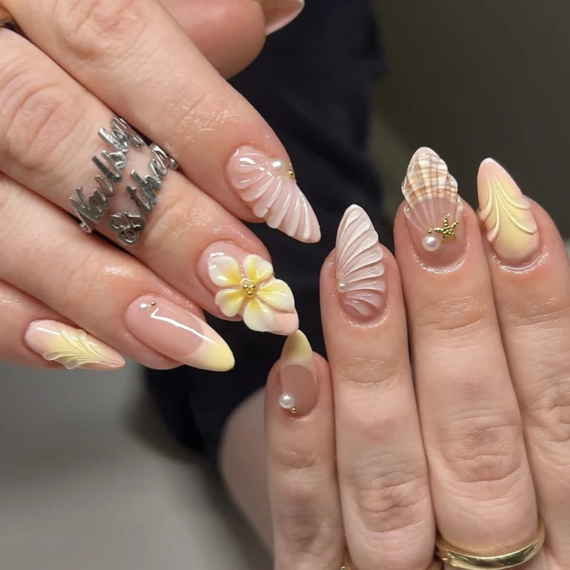 3D Floral Design Stiletto Nail Art Extensions Stornfield