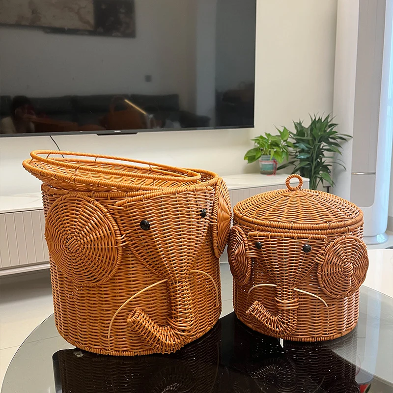 Elephant-Shaped Woven Storage Basket Stornfield