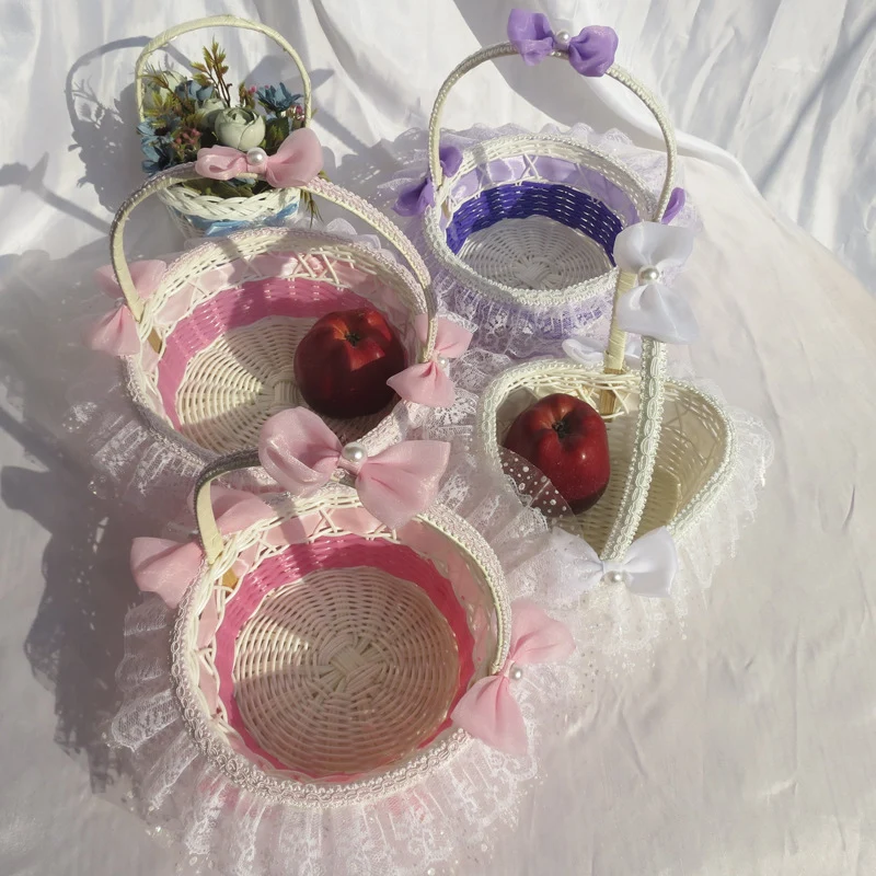 Decorative Lace Trimmed Wicker Basket Stornfield