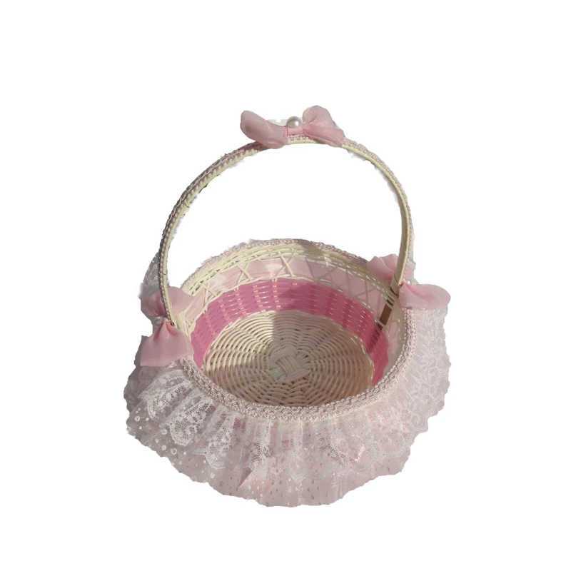 Decorative Lace Trimmed Wicker Basket Stornfield