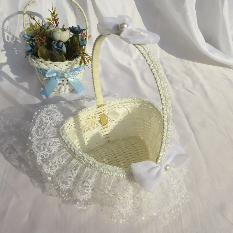 Decorative Lace Trimmed Wicker Basket Stornfield