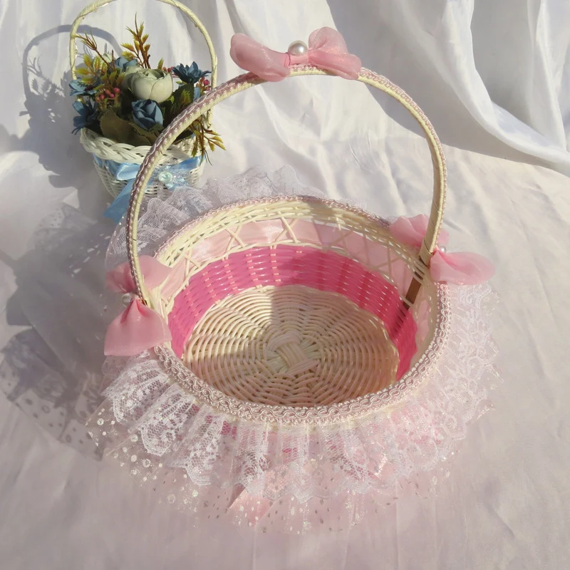 Decorative Lace Trimmed Wicker Basket Stornfield