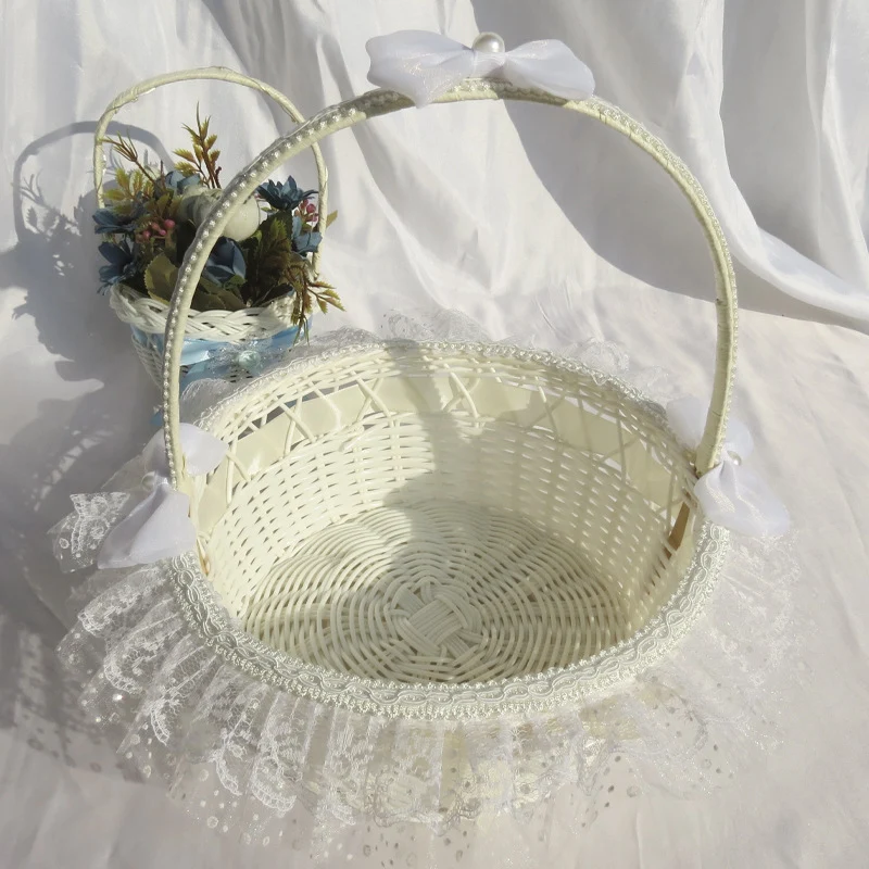 Decorative Lace Trimmed Wicker Basket Stornfield