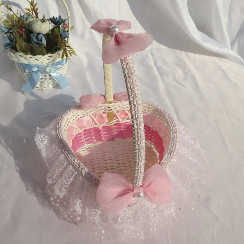 Decorative Lace Trimmed Wicker Basket Stornfield