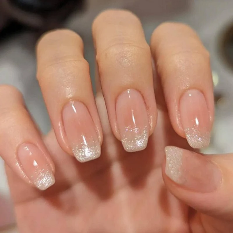 Glossy French Tip Press-On Nails with Glitter Accents Stornfield