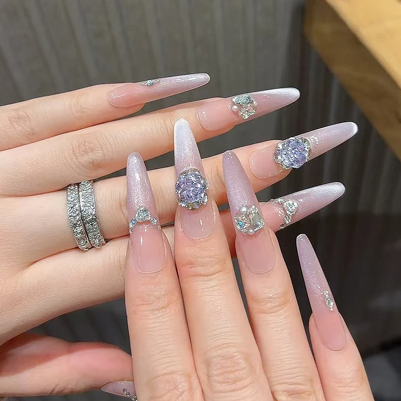 Glamorous Rhinestone-Embellished Stiletto Press-On Nails Stornfield