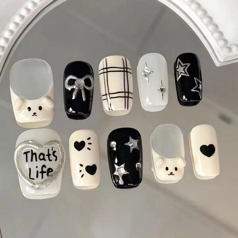 Glamorous Press-On Nail Set with Rhinestone and Glossy Finish Stornfield