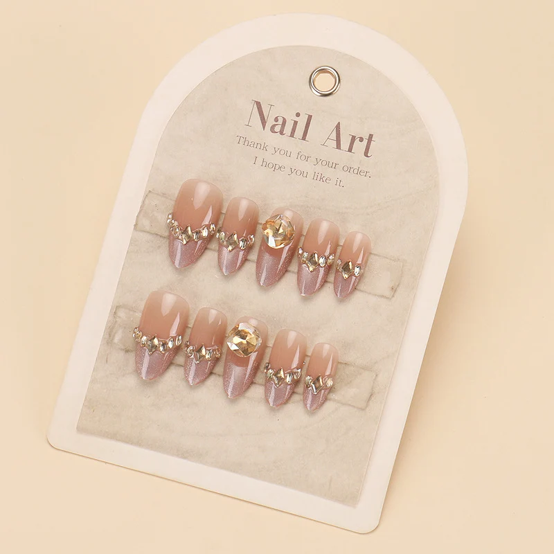 Glamorous Press-On Nail Set with Rhinestone and Glossy Finish Stornfield