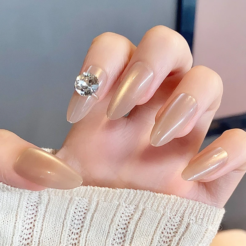 Glamorous Press-On Nail Set with Decorative Gemstone Accents Stornfield