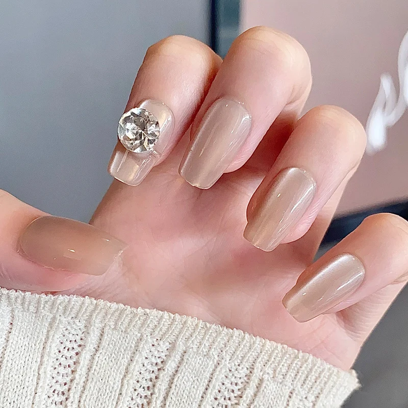 Glamorous Press-On Nail Set with Decorative Gemstone Accents Stornfield