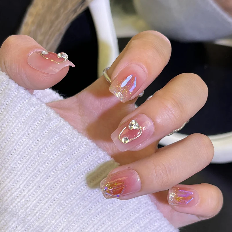 Glamorous Press-On Nail Set with Decorative Gemstone Accents Stornfield