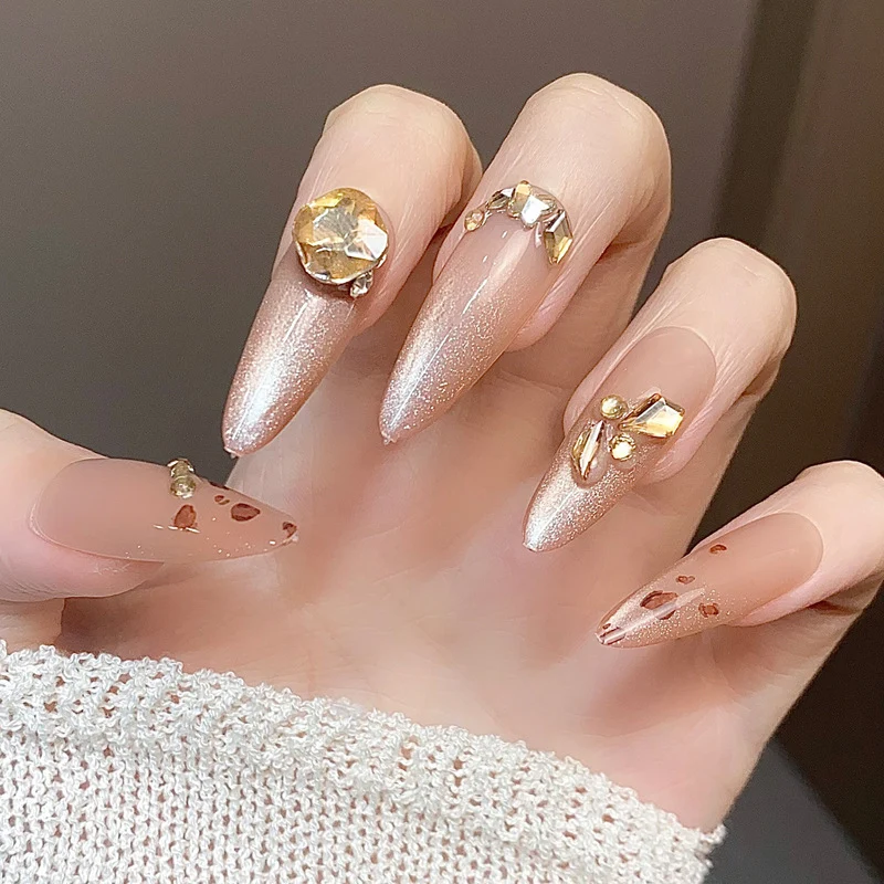 Glamorous Press-On Nail Set with Decorative Gemstone Accents Stornfield
