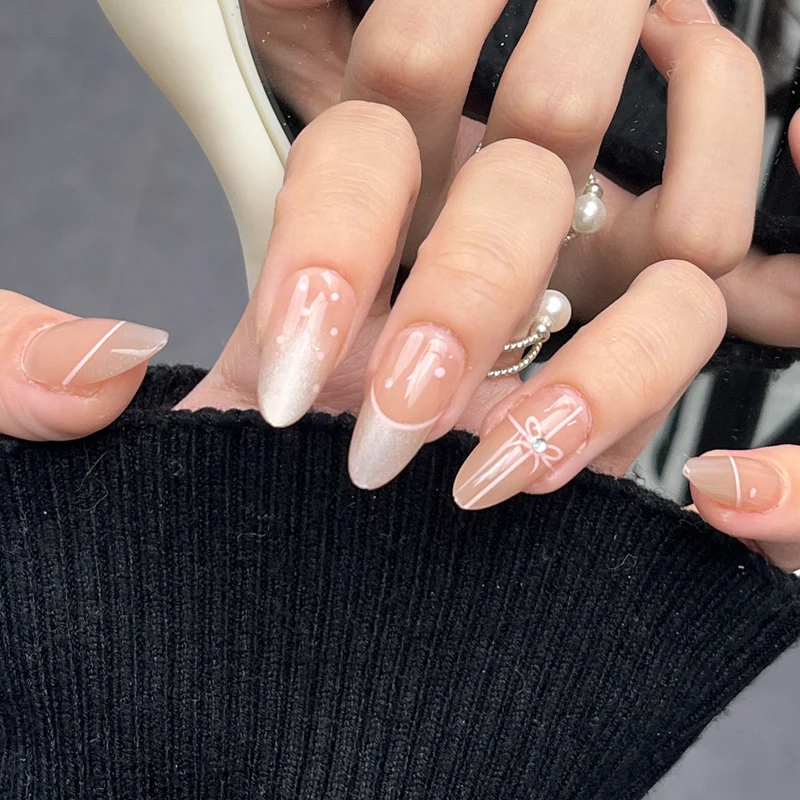 Glamorous Press-On Nail Set with Decorative Gemstone Accents Stornfield