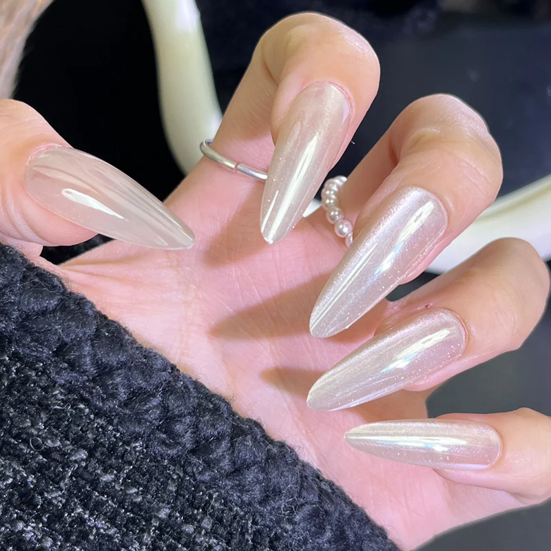 Glamorous Press-On Nail Set with Decorative Gemstone Accents Stornfield
