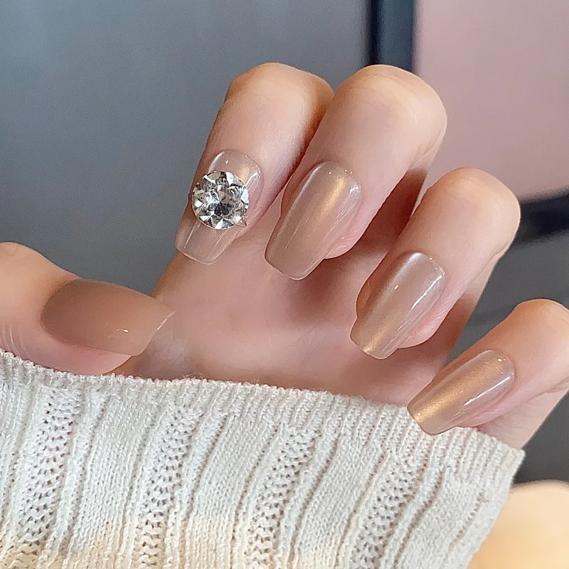 Glamorous Press-On Nail Set with Decorative Gemstone Accents Stornfield