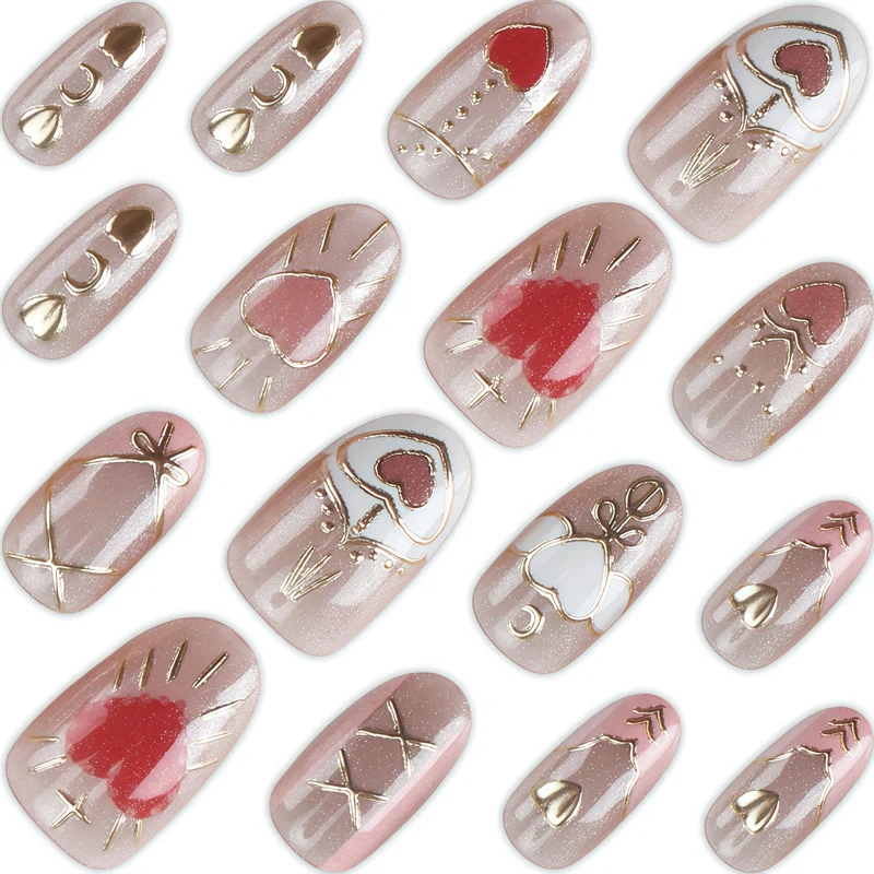 Glamorous Heart-Embellished Press-On Nails Stornfield