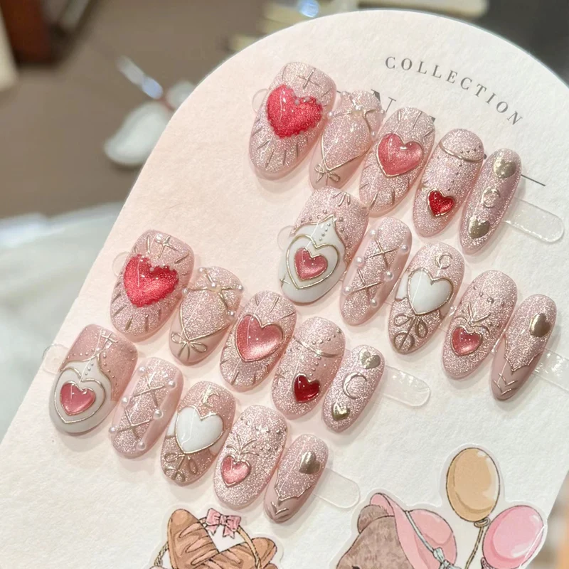 Glamorous Heart-Embellished Press-On Nails Stornfield