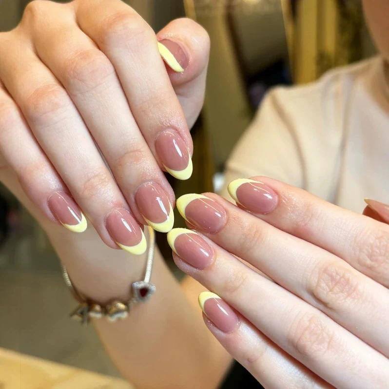 French Tip Press-On Nail Set with Decorative Yellow Accents Stornfield