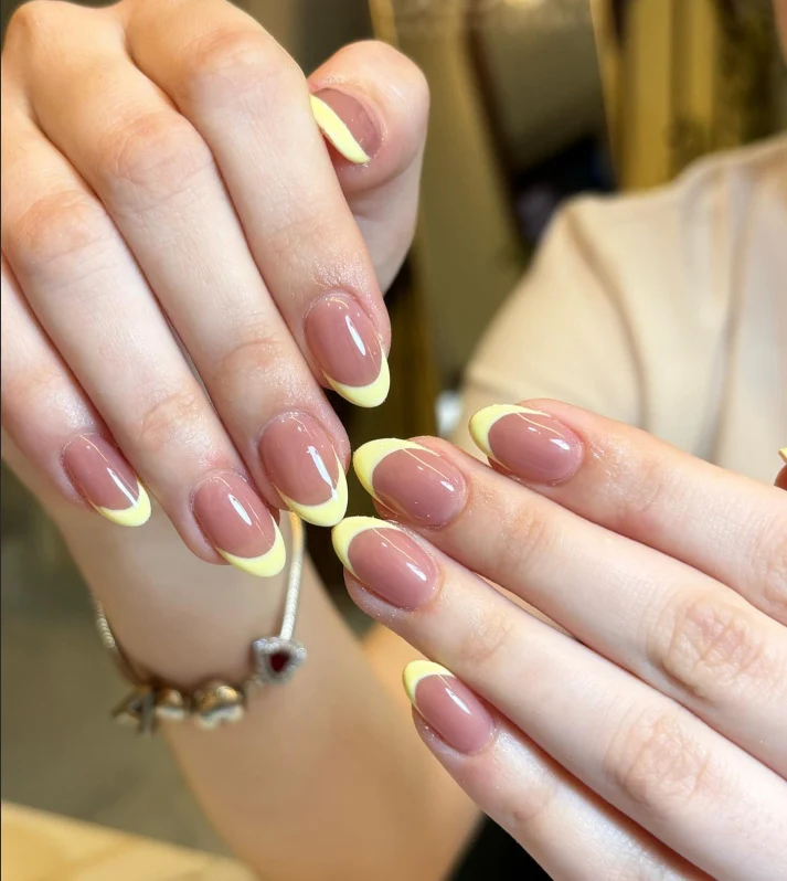 French Tip Press-On Nail Set with Decorative Yellow Accents Stornfield