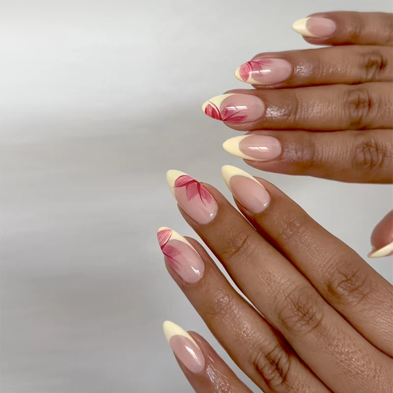 French Tip Floral Design Press-On Nails Stornfield