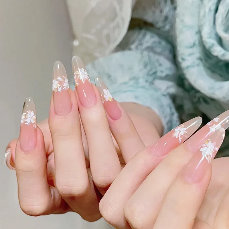 Floral French Tip Press-On Nails Stornfield