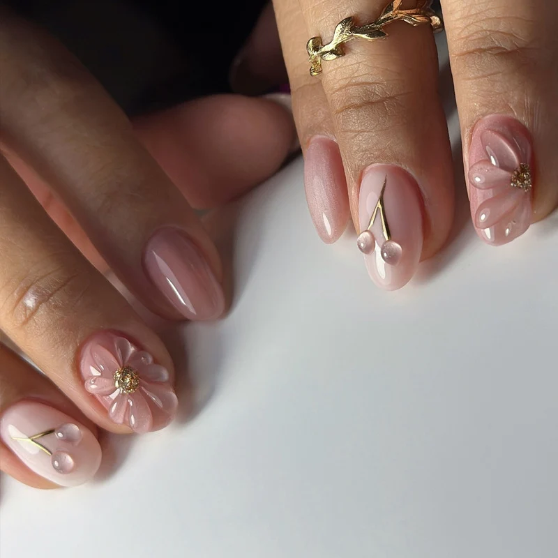 Floral Embellished Press-On Nails Stornfield