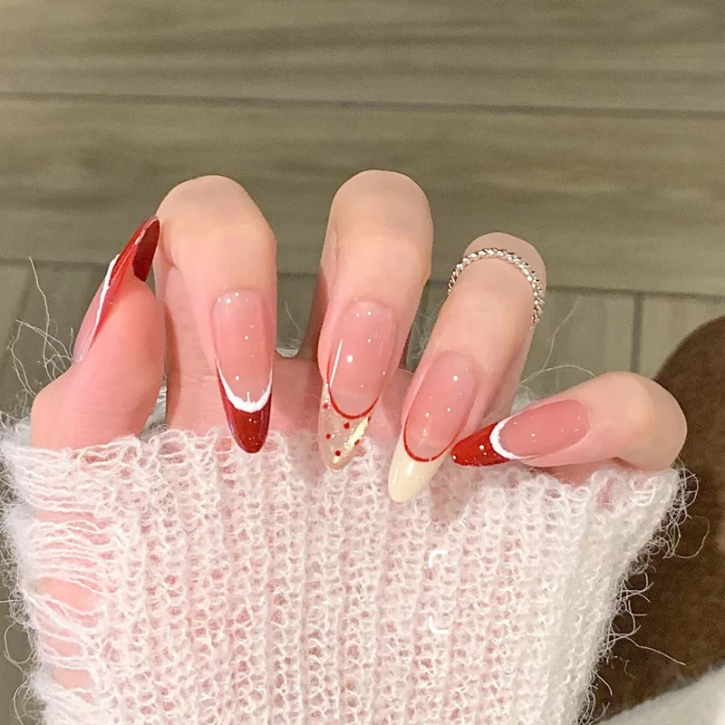 Elegant Press-On Nail Set with Glitter and Gloss Finish Stornfield