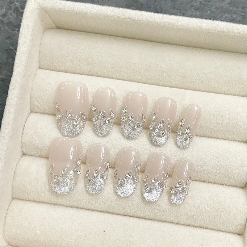 Elegant Press-On Nail Set with Decorative Rhinestone Accents Stornfield