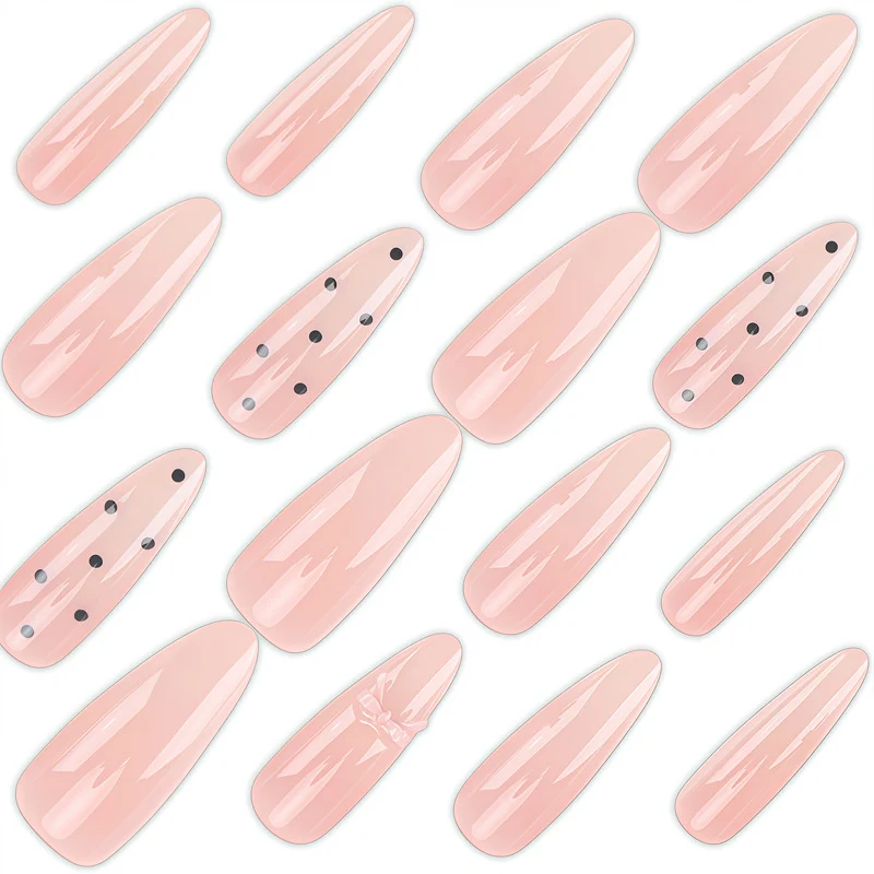 Elegant Press-On Nail Set with Chic Black Dots and Decorative Bow Stornfield