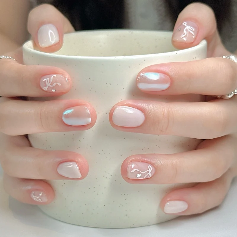 Elegant Press-On Nail Set with Artistic Line Art Designs Stornfield