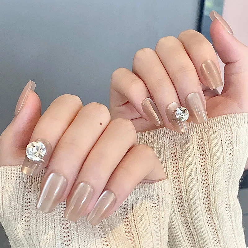 Elegant Press-On Nail Extensions with Rhinestone Accents Stornfield