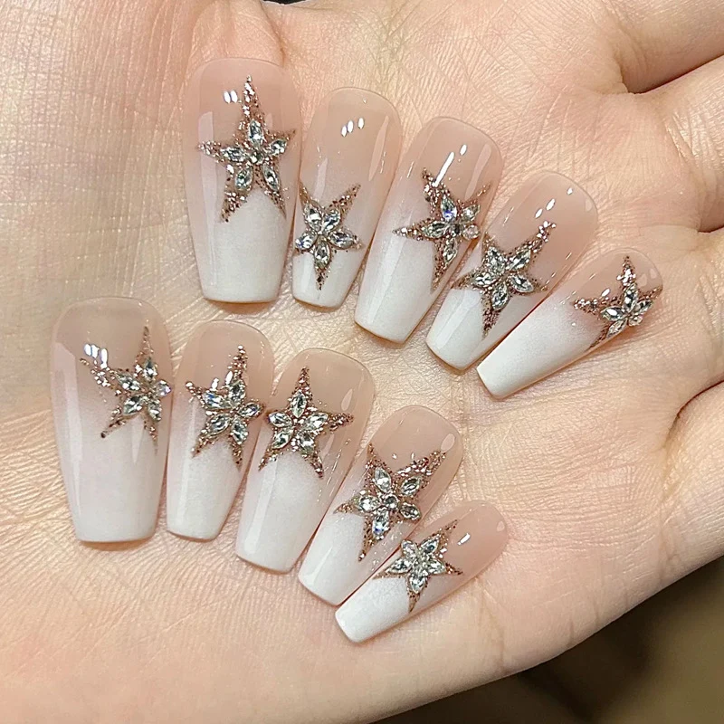 Elegant Press-On Nail Design with Rhinestone Accents Stornfield