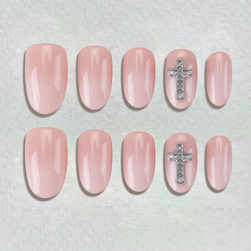 Elegant Press-On Nail Art with Cross Design Stornfield