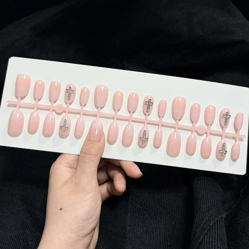 Elegant Press-On Nail Art with Cross Design Stornfield