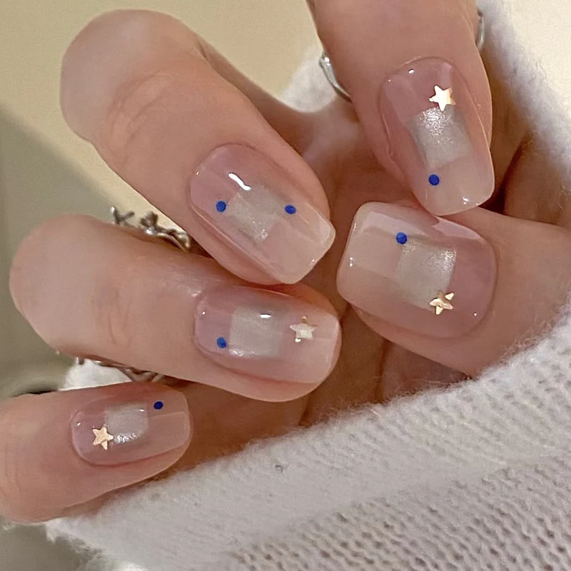 Elegant Press-On Nail Art Set with Star and Dot Designs Stornfield