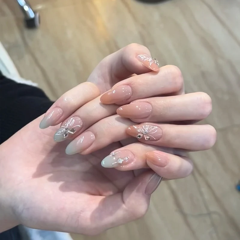 Elegant Press-On Nail Art Set with Floral and Gemstone Accents Stornfield