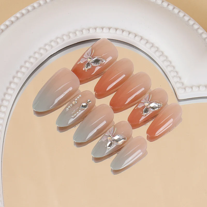 Elegant Press-On Nail Art Set with Floral and Gemstone Accents Stornfield