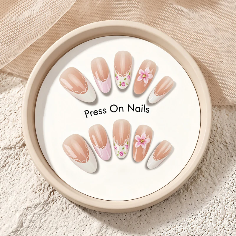 Floral Embellished Press-On Nail Set Stornfield