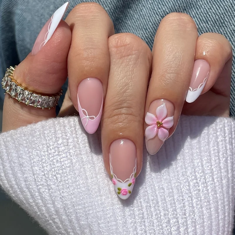 Floral Embellished Press-On Nail Set Stornfield